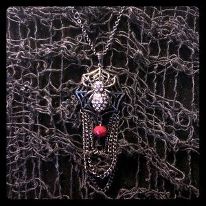 NWT Fabulous Hematite Spider w/ Web Necklace!